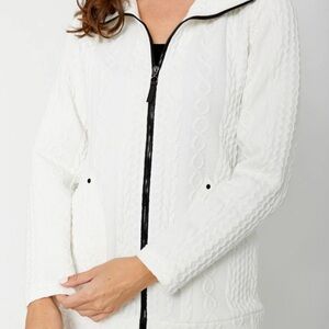 Dolcezza White Cable Knit Zip-Up Jacket
